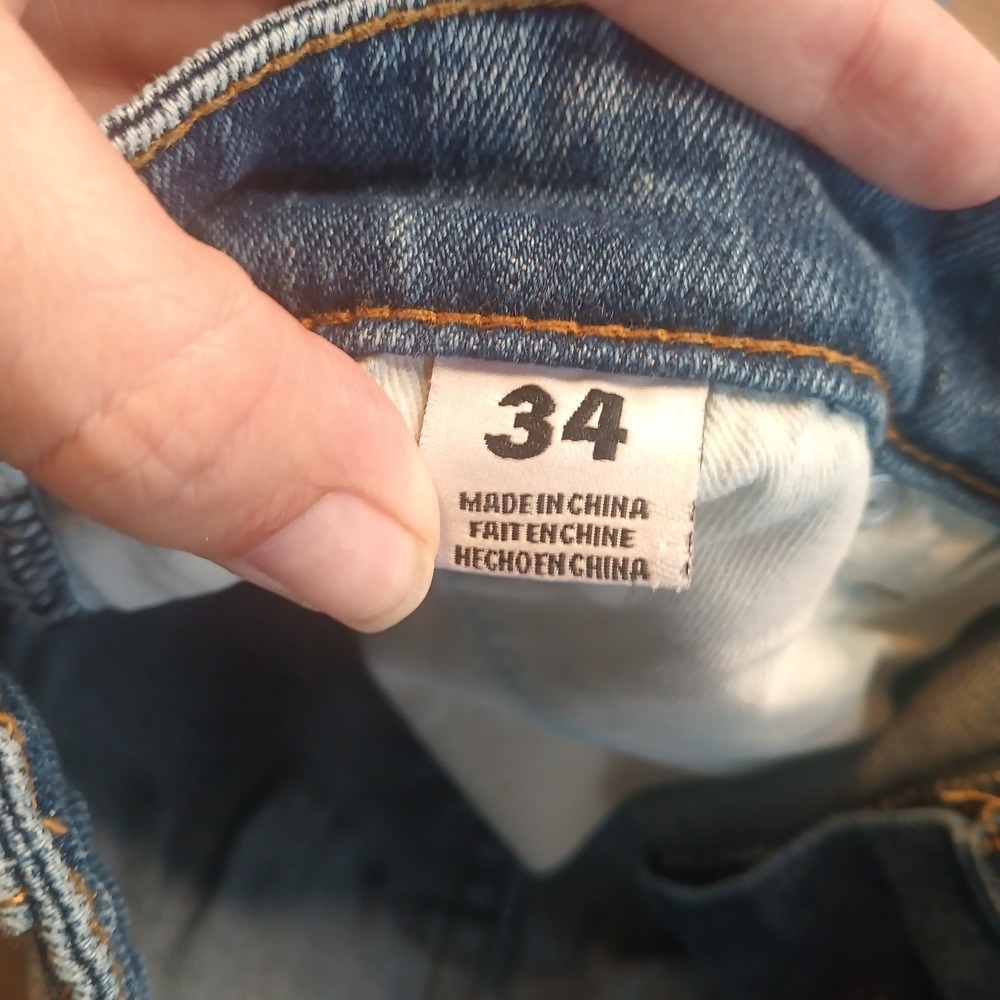 Embellish Jeans Straight 35x33 Mens Jeans Red‎ Thread Art Distressed Y2K Street - Picture 7 of 15
